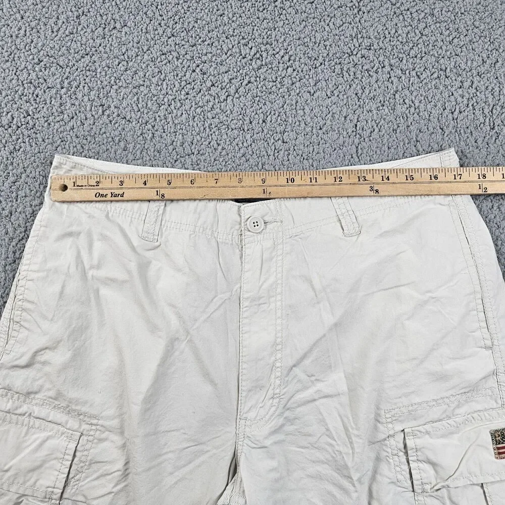 Vintage Polo Jeans Co Short Mens 34 Cream Cargo Military 90s Skater Baggy Casual